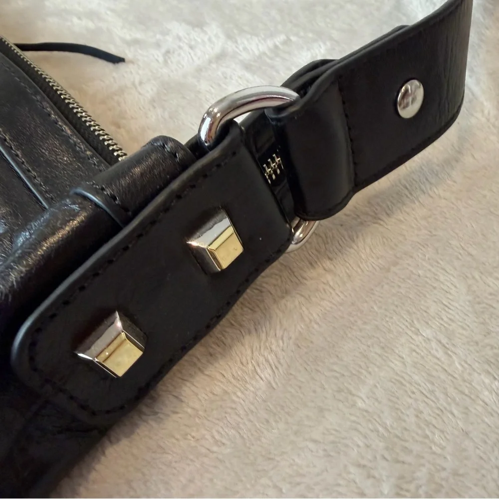 Rebecca Minkoff Regan Black Genuine Leather Tote Shoulder Bag Top Zip strap - Picture 6 of 10